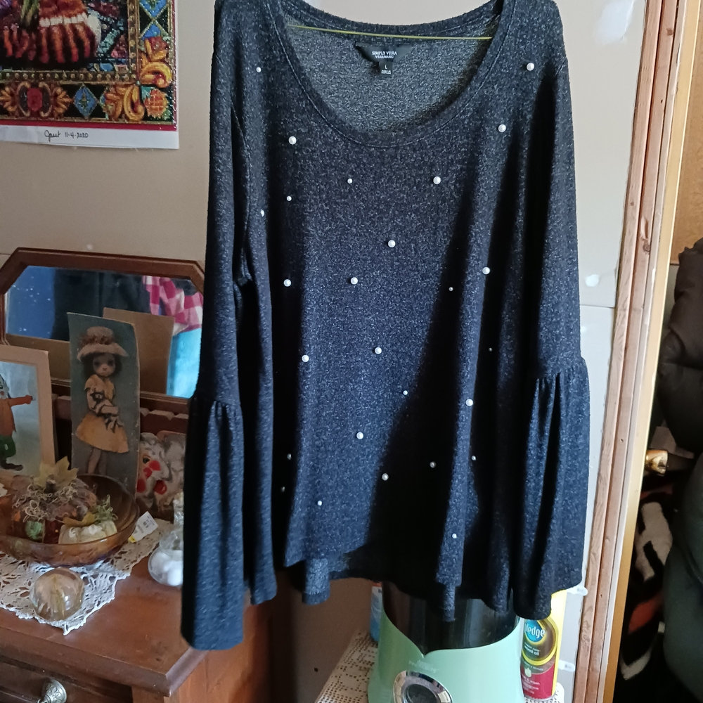 Vera Wang Black Top with Pearl Details